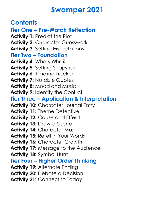 Swamper 2021 Worksheet Activity Booklet