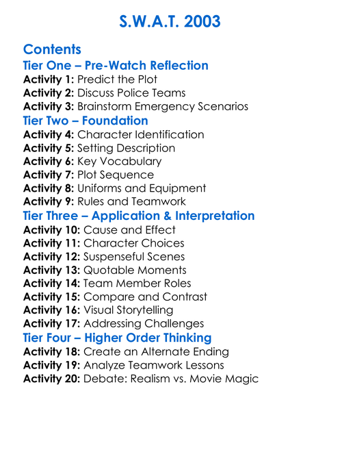 Swat 2003 Worksheet Activity Booklet
