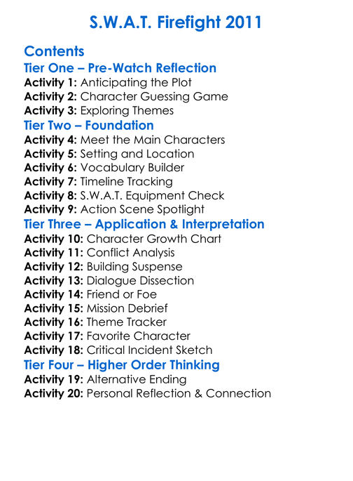 Swat Firefight 2011 Worksheet Activity Booklet