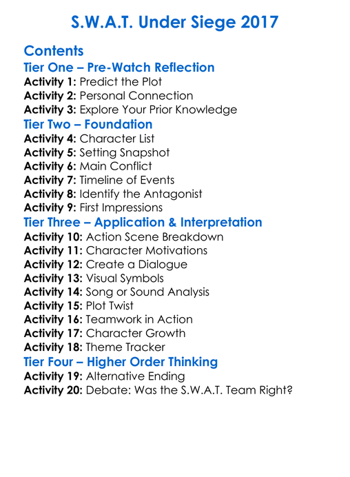 Swat Under Siege 2017 Worksheet Activity Booklet