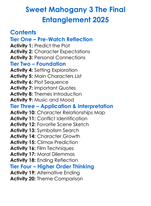 Sweet Mahogany 3 The Final Entanglement 2025 Worksheet Activity Booklet