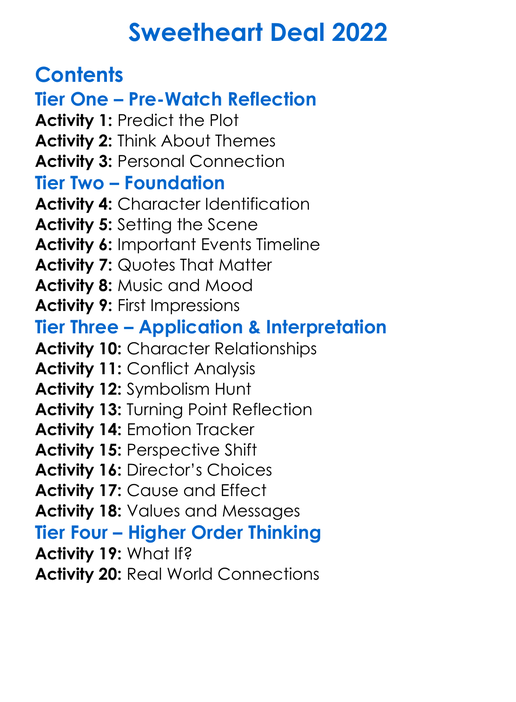 Sweetheart Deal 2022 Worksheet Activity Booklet