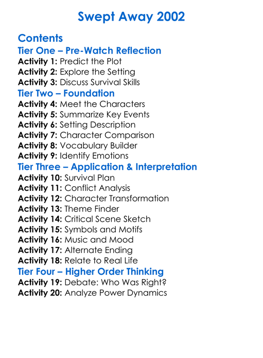 Swept Away 2002 Worksheet Activity Booklet