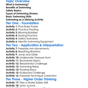 Swimming Basics Worksheet Activity Booklet
