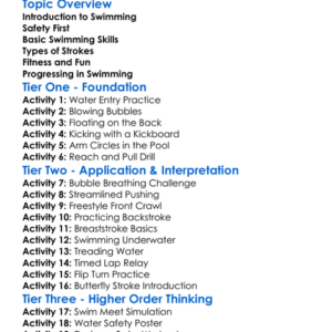 Swimming Fundamentals Worksheet Activity Booklet