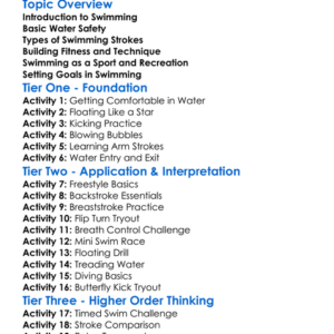 Swimming Skills Worksheet Activity Booklet