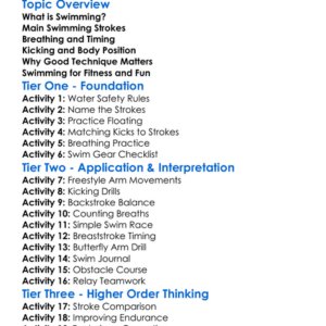 Swimming Techniques Worksheet Activity Booklet