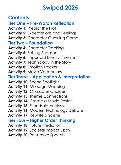 Swiped 2025 Worksheet Activity Booklet