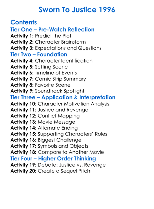 Sworn To Justice 1996 Worksheet Activity Booklet
