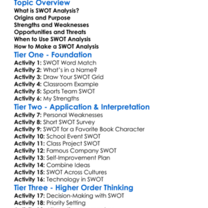 Swot Analysis Worksheet Activity Booklet
