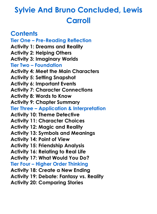 Sylvie And Bruno Concluded Lewis Carroll Worksheet Activity Booklet