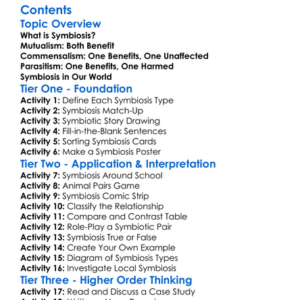 Symbiosis Mutualism Commensalism And Parasitism Worksheet Activity Booklet