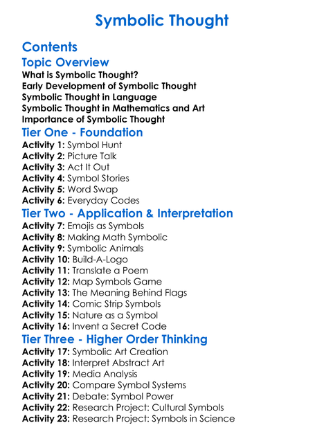 Symbolic Thought Worksheet Activity Booklet