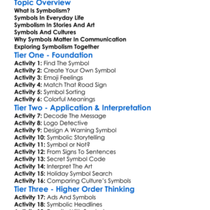 Symbolism And Communication Worksheet Activity Booklet