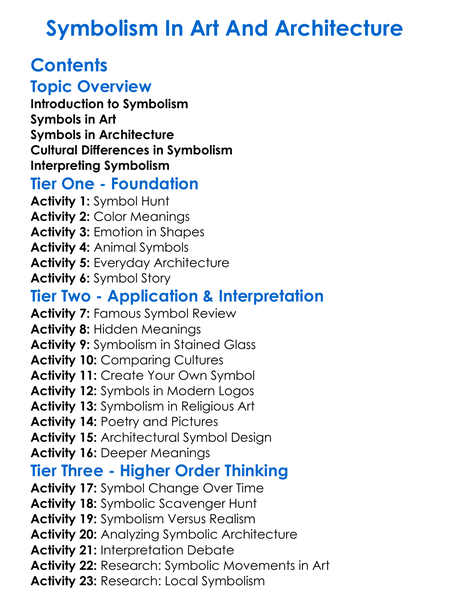 Symbolism In Art And Architecture Worksheet Activity Booklet