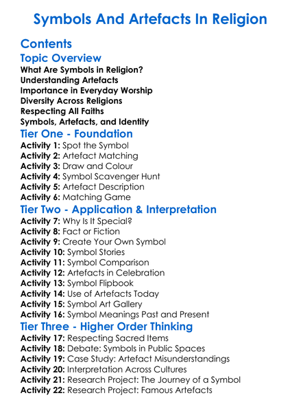 Symbols And Artefacts In Religion Worksheet Activity Booklet