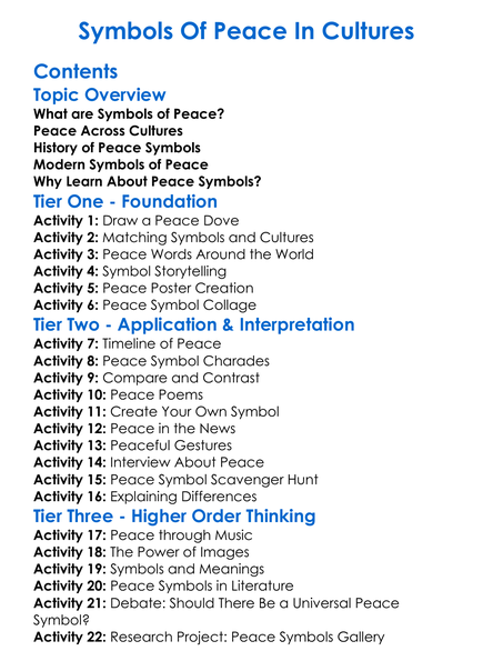 Symbols Of Peace In Cultures Worksheet Activity Booklet