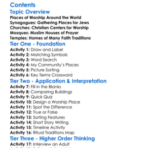 Synagogues Churches Mosques And Temples Worksheet Activity Booklet