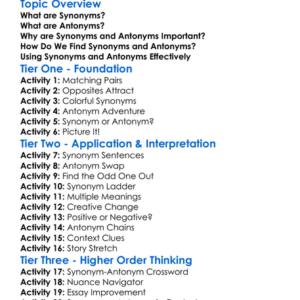 Synonyms And Antonyms Worksheet Activity Booklet