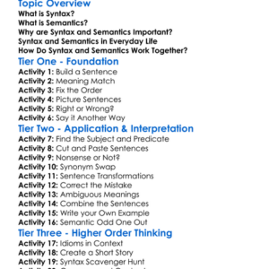 Syntax And Semantics Worksheet Activity Booklet