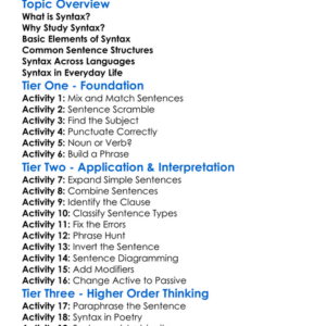 Syntax Worksheet Activity Booklet