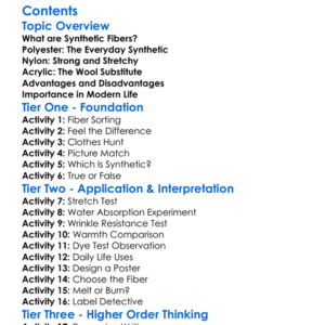 Synthetic Fibers Polyester Nylon Acrylic Worksheet Activity Booklet