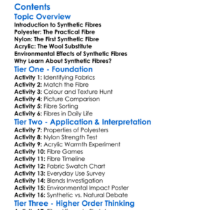 Synthetic Fibres Polyester Nylon Acrylic Worksheet Activity Booklet