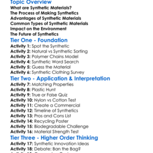 Synthetic Materials Worksheet Activity Booklet