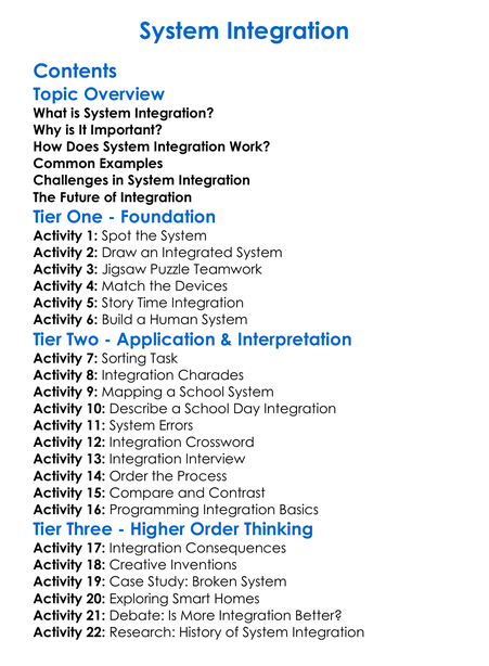 System Integration Worksheet Activity Booklet