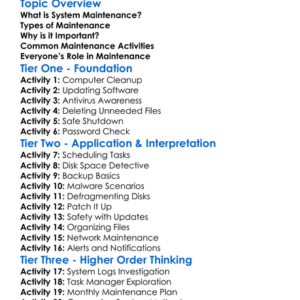 System Maintenance Worksheet Activity Booklet