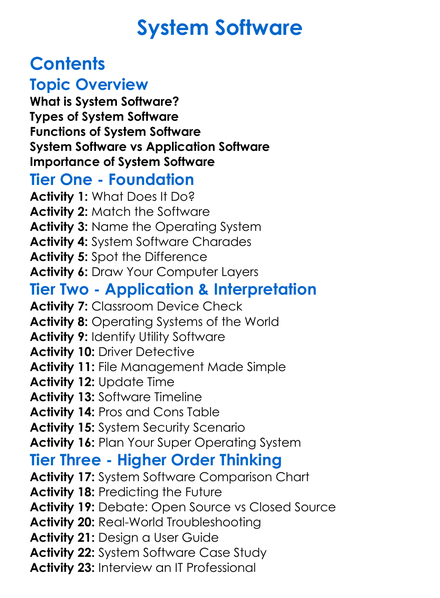 System Software Worksheet Activity Booklet