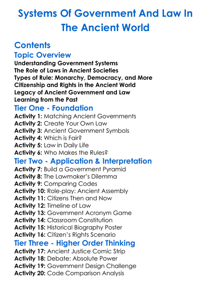 Systems Of Government And Law In The Ancient World Worksheet Activity Booklet