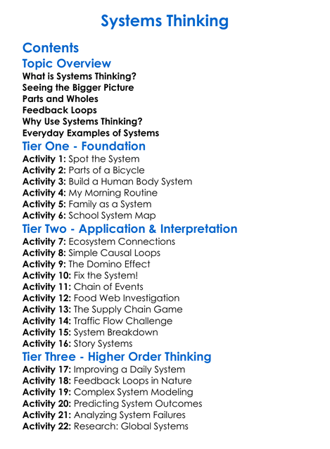 Systems Thinking Worksheet Activity Booklet