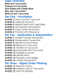 T-Accounts Worksheet Activity Booklet