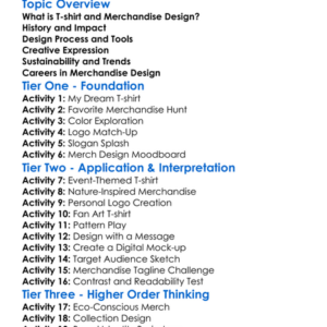 T-Shirt And Merchandise Design Worksheet Activity Booklet