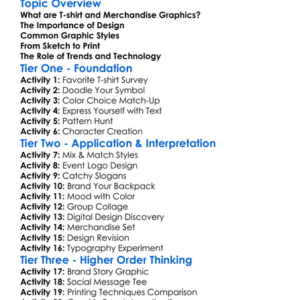 T-Shirt And Merchandise Graphics Worksheet Activity Booklet