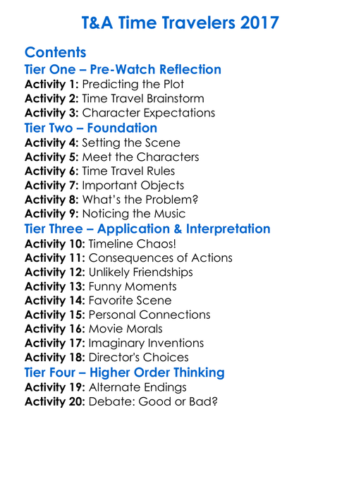 Ta Time Travelers 2017 Worksheet Activity Booklet