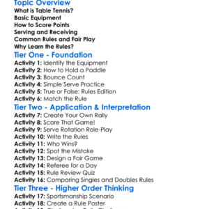 Table Tennis Rules Worksheet Activity Booklet