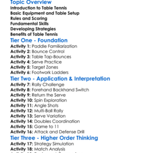 Table Tennis Skills Worksheet Activity Booklet