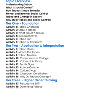 Taboo And Social Control Worksheet Activity Booklet