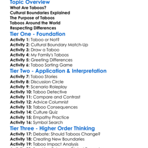 Taboos And Cultural Boundaries Worksheet Activity Booklet
