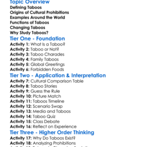 Taboos And Cultural Prohibitions Worksheet Activity Booklet