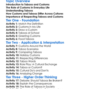 Taboos And Customs Worksheet Activity Booklet