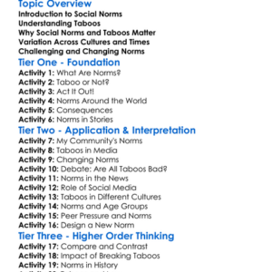 Taboos And Social Norms Worksheet Activity Booklet