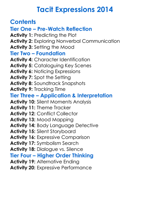 Tacit Expressions 2014 Worksheet Activity Booklet