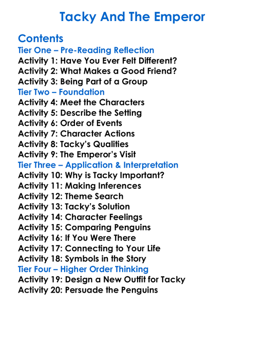 Tacky And The Emperor Worksheet Activity Booklet