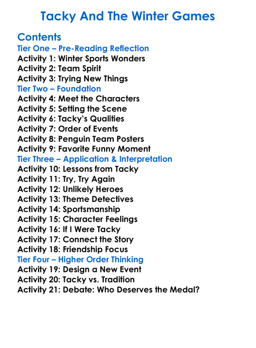 Tacky And The Winter Games Worksheet Activity Booklet
