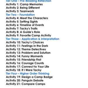 Tacky Goes To Camp Worksheet Activity Booklet