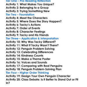 Tacky The Penguin Helen Lester Worksheet Activity Booklet