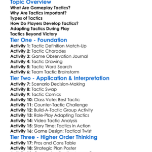 Tactics In Gameplay Worksheet Activity Booklet